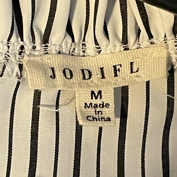 Jodifl Black White Striped Ruffle Cap Sleeve Blouse Top Medium - Picture 6 of 9